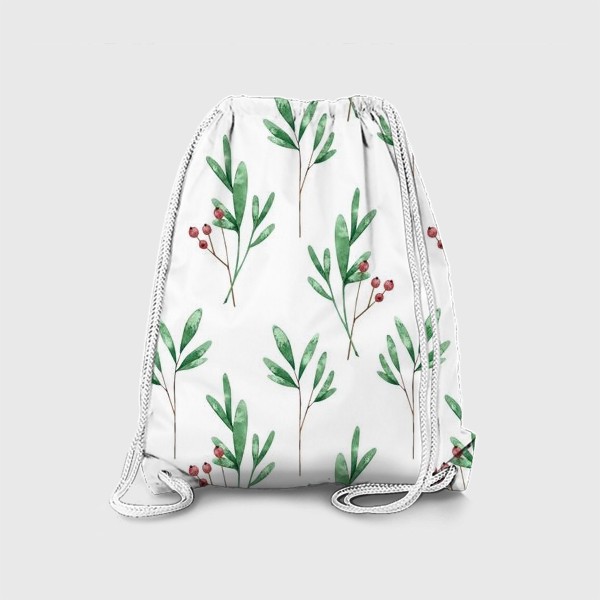 Рюкзак «Ветки с листьями и ягодами. Бесшовный паттерн»