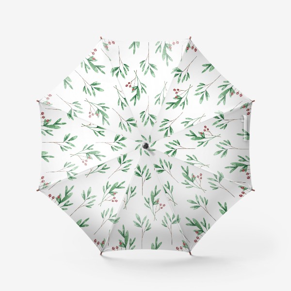 Зонт «Ветки с листьями и ягодами. Бесшовный паттерн»