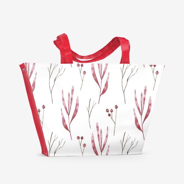 Пляжная сумка &laquo;Бордовые листья и ягоды. Бесшовный паттерн&raquo;