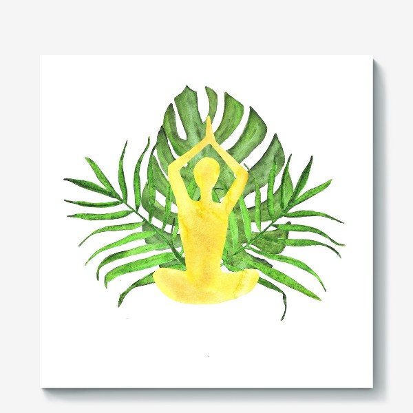 Холст &laquo;йога, медитация, поза лотоса, тропические листья. подарок для любителей йоги&raquo;