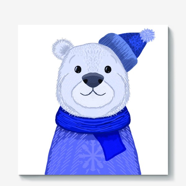 Холст «Медведь в шапке и свитере»