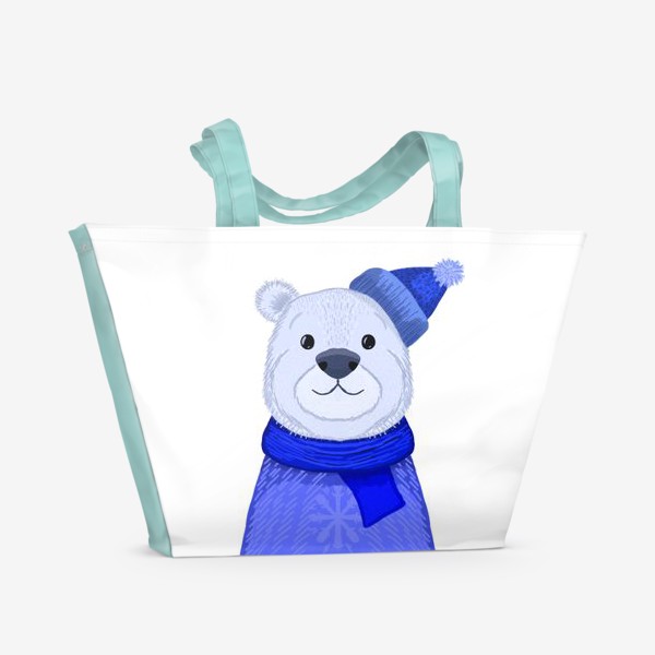 Пляжная сумка «Медведь в шапке и свитере»