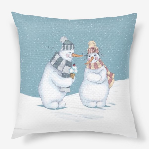Подушка «Влюбленные снеговики»