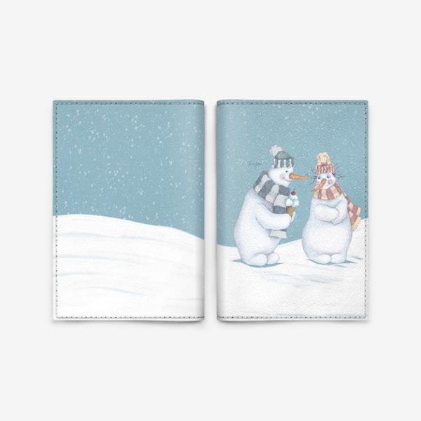 Обложка для паспорта «Влюбленные снеговики»