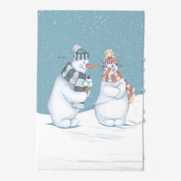 Полотенце «Влюбленные снеговики»