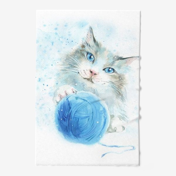 Полотенце «Кот с синим клубком»