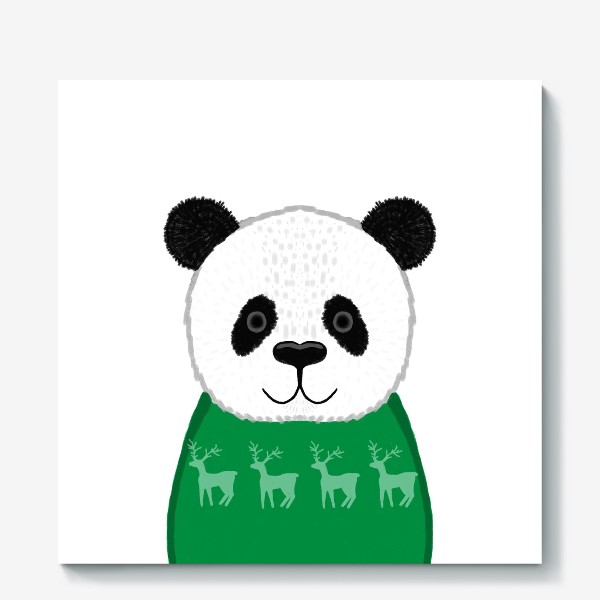 Холст «Панда в свитере с оленями»