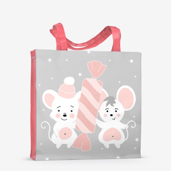 Сумка-шоппер «Мышата с конфетой, детское, мышь, мышки, мышка»