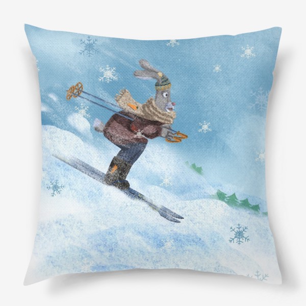 Подушка «Заяц съезжает с горки на лыжах»