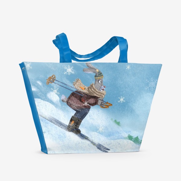 Пляжная сумка «Заяц съезжает с горки на лыжах»