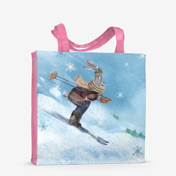 Сумка-шоппер «Заяц съезжает с горки на лыжах»