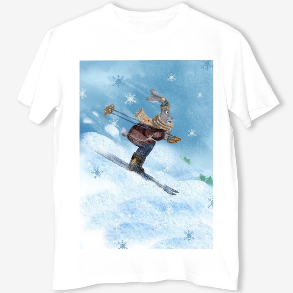 Футболка «Заяц съезжает с горки на лыжах»