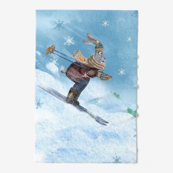 Полотенце «Заяц съезжает с горки на лыжах»