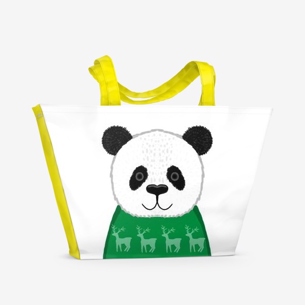 Пляжная сумка «Панда в свитере с оленями»