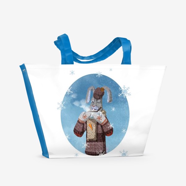 Пляжная сумка «Заяц с кружкой какао»