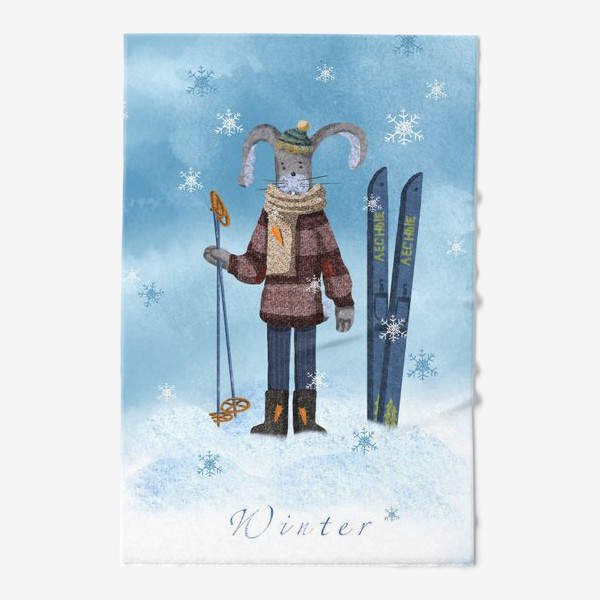 Полотенце «Заяц с лыжами»