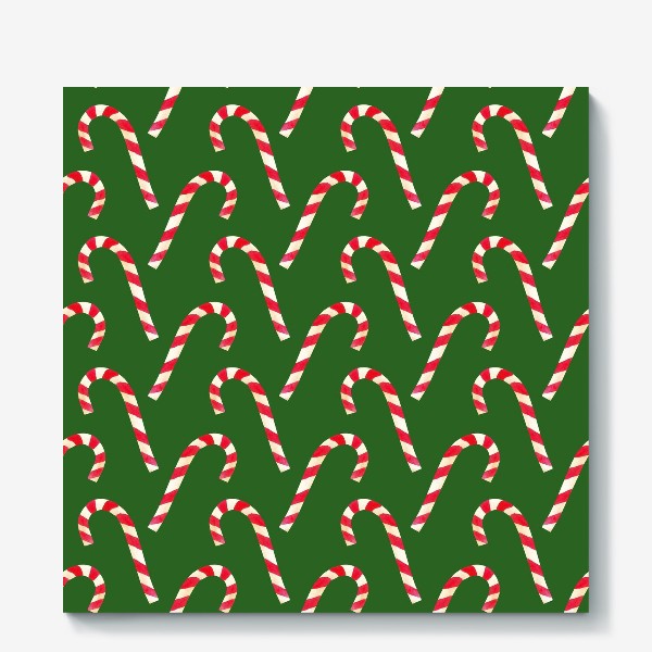 Холст &laquo;новогодний узор из конфет леденцов кенди кейн на зеленом фоне&raquo;