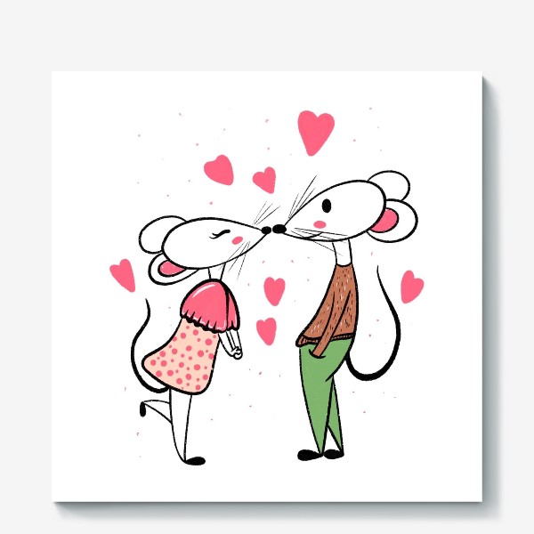 Холст «Влюблённые мышки »