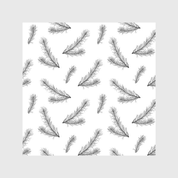 Скатерть &laquo;Ветви ели, черно-белая ботаническая иллюстрация, графика, линейный рисунок, монохромный паттерн на белом фоне&raquo;
