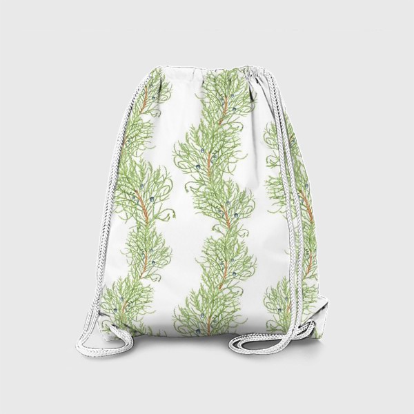 Рюкзак «Можжевельник хвойное зимнее новогоднее растение. Акварельный ботанический паттерн с ветками на белом фоне»