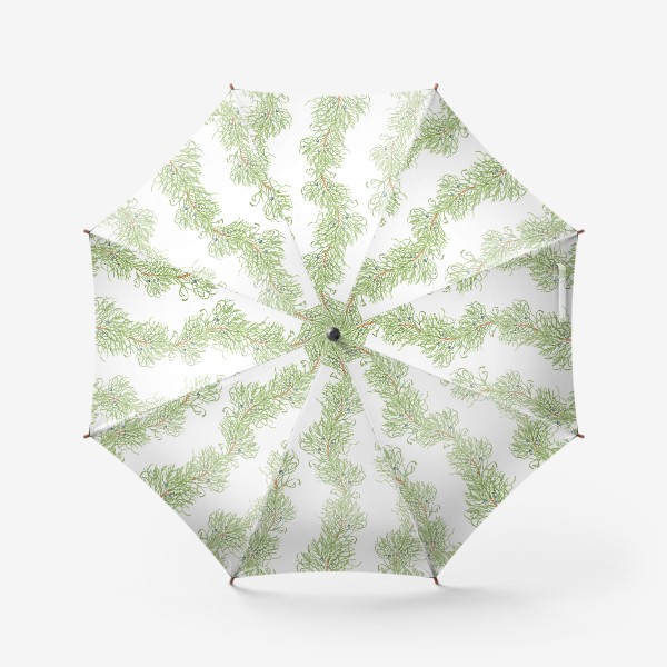 Зонт «Можжевельник хвойное зимнее новогоднее растение. Акварельный ботанический паттерн с ветками на белом фоне»