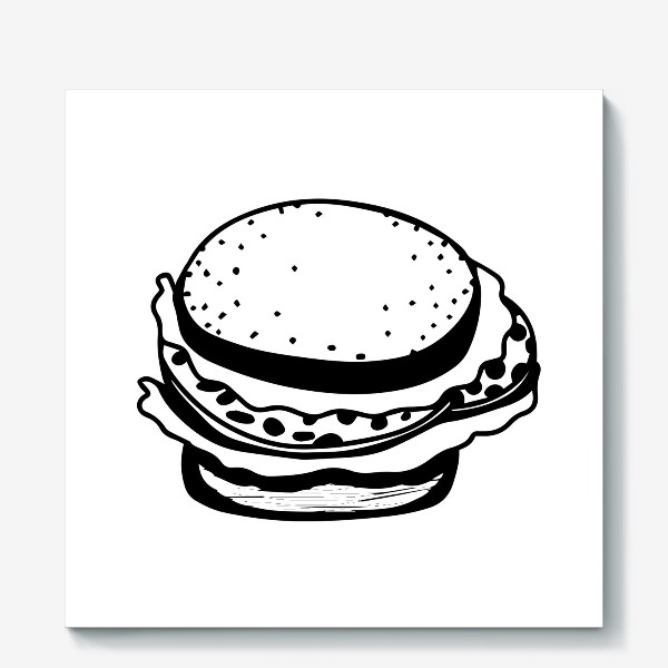 Холст «Бургер с колбасой черно-белый »