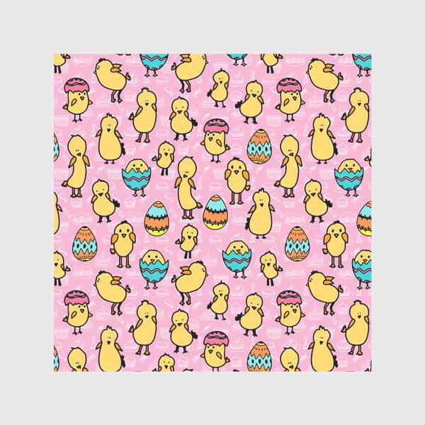 Скатерть «Пасхальный розовый паттерн для девочки с яйцами и цыплятами»
