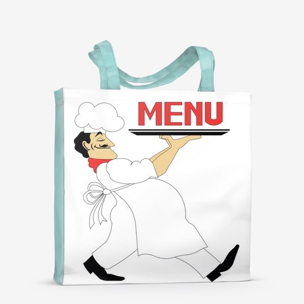 Сумка-шоппер «повар в профиль несет поднос со словом меню»