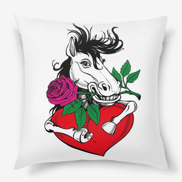 Подушка &laquo;сексуальный конь держит сердце и розу&raquo;