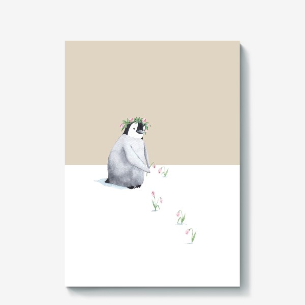 Холст «Пингвин с цветами в венке »