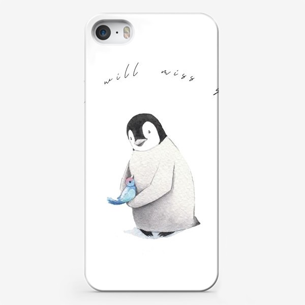 Чехол iPhone «Пингвин с птичкой I miss you»