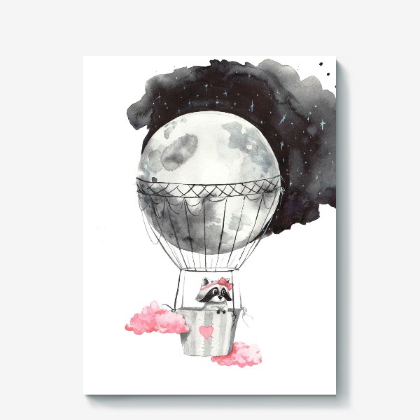 Холст &laquo;Енот-девочка на воздушном шаре-луне&raquo;