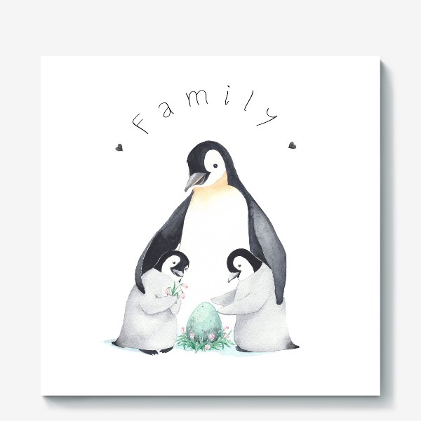 Холст «Семья пингвинов с яйцом»