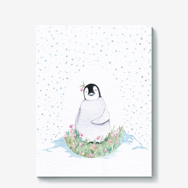 Холст «Пингвин в яйце из цветов »