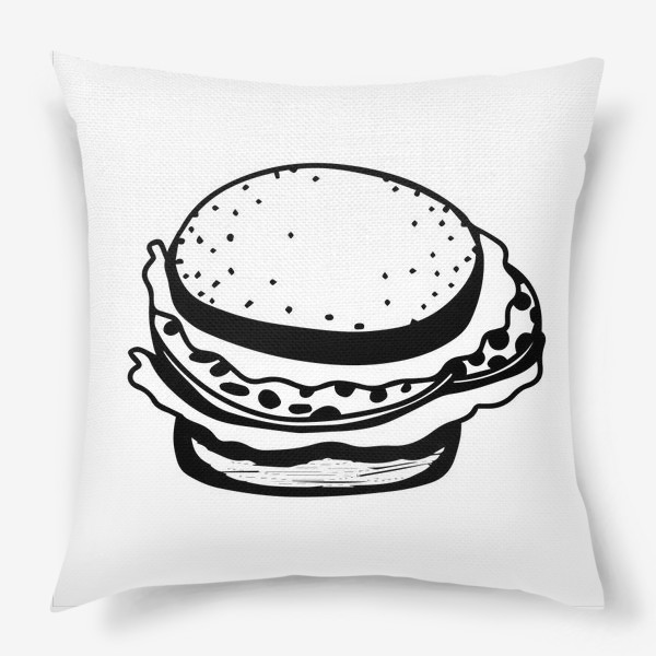 Подушка «Бургер с колбасой черно-белый »