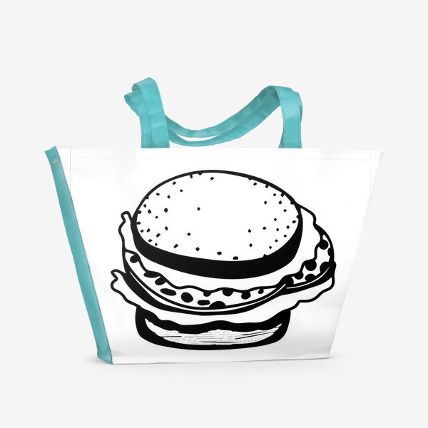 Пляжная сумка «Бургер с колбасой черно-белый »