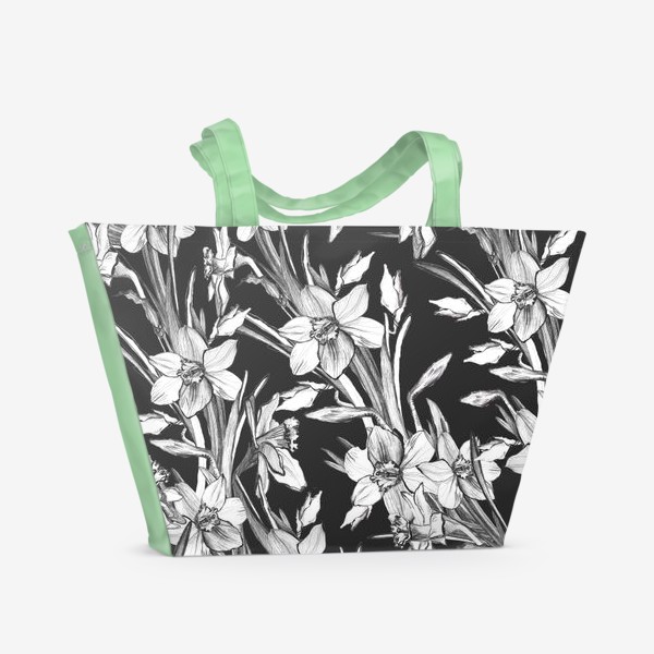 Пляжная сумка «Нарциссы черно-белые, карандашная графика»