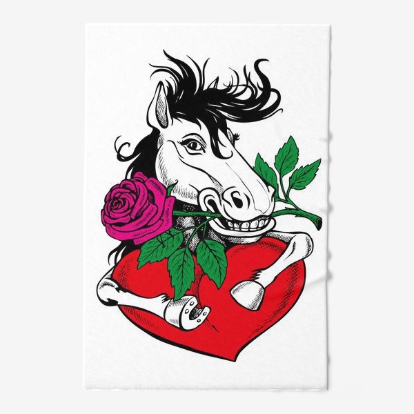 Полотенце «сексуальный конь держит сердце и розу»