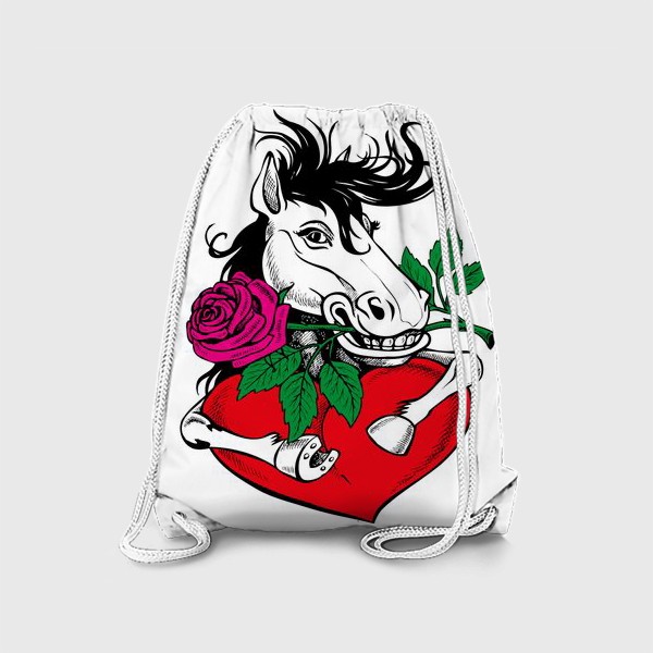 Рюкзак &laquo;сексуальный конь держит сердце и розу&raquo;