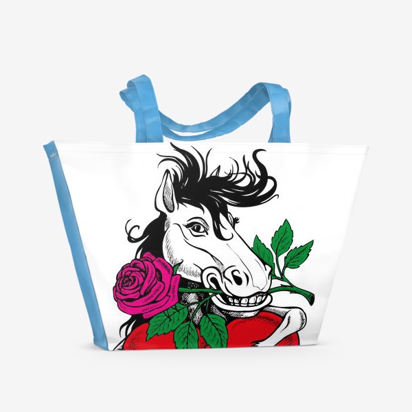 Пляжная сумка «сексуальный конь держит сердце и розу»
