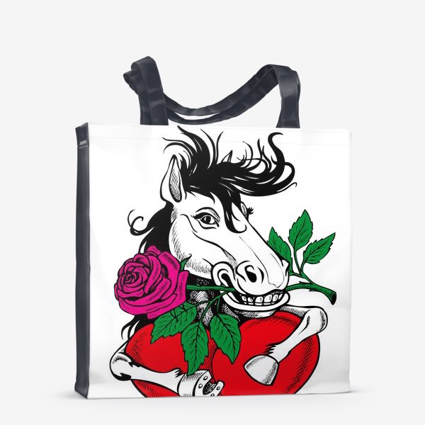 Сумка-шоппер «сексуальный конь держит сердце и розу»