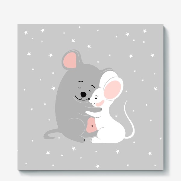 Холст «Влюбленные мыши, парочка, любовь, 14 февраля, День Святого Валентина, пара, романтика»