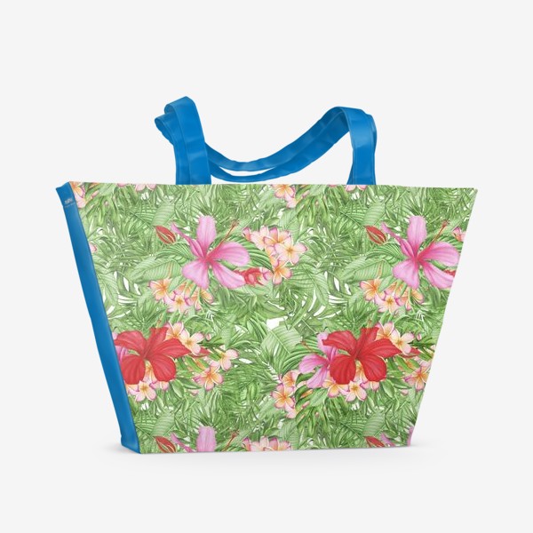 Пляжная сумка «Тропические листья и цветы»