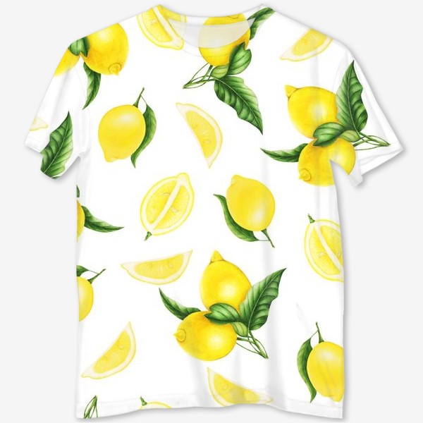 Футболка с полной запечаткой «Сочные желтые лимоны на белом фоне»
