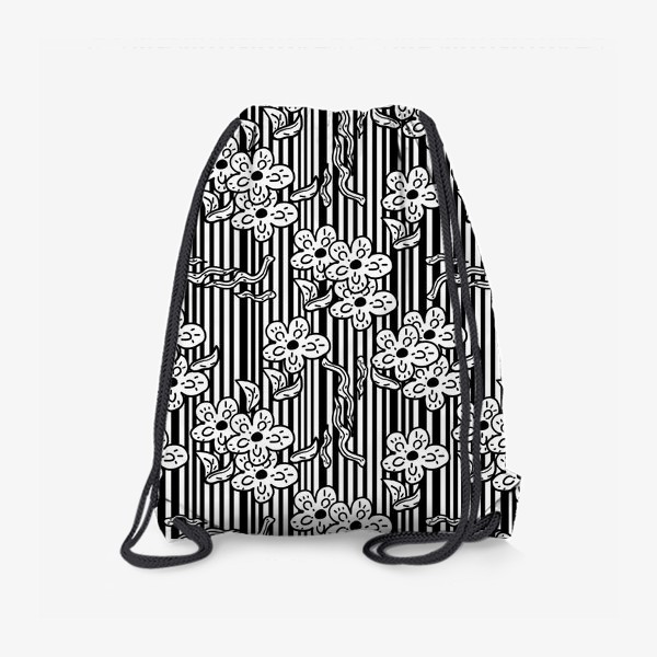Рюкзак «Черно-белые цветы, паттерн»
