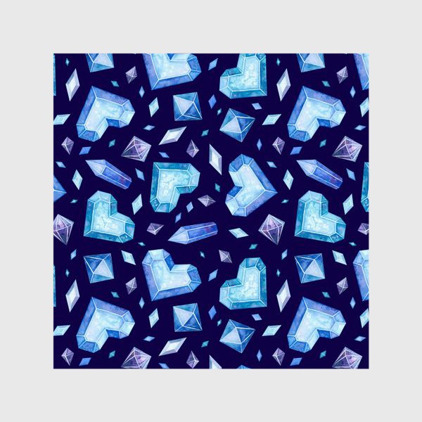 Шторы &laquo;Синие драгоценности, ледяные сердца и кристаллы. Акварельный паттерн ко дню влюблённых.&raquo;