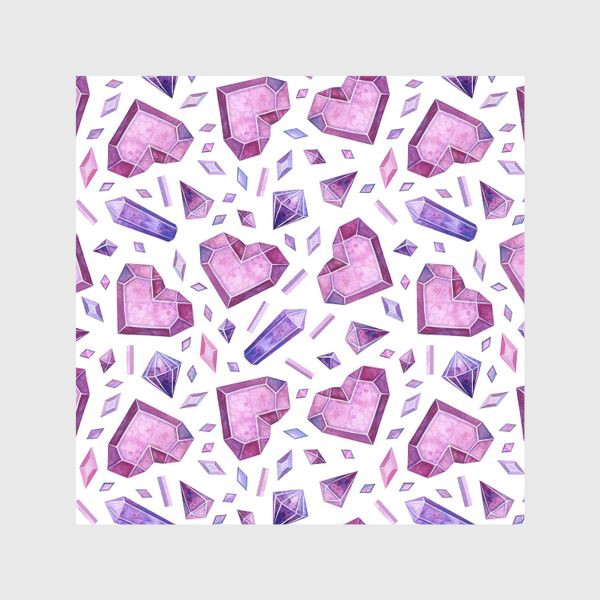 Шторы «Розовые драгоценности, ледяные сердца и кристаллы. Акварельный паттерн ко дню влюблённых.»