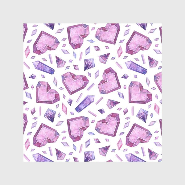 Скатерть &laquo;Розовые драгоценности, ледяные сердца и кристаллы. Акварельный паттерн ко дню влюблённых.&raquo;