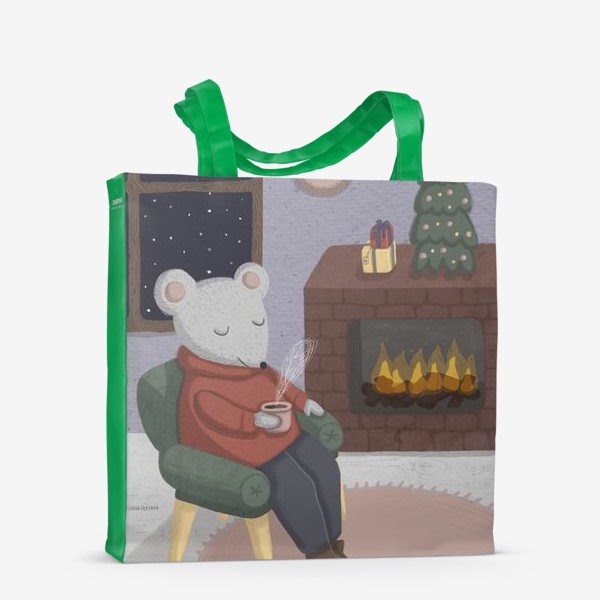 Сумка-шоппер «Новогодняя мышка в уютной комнате»