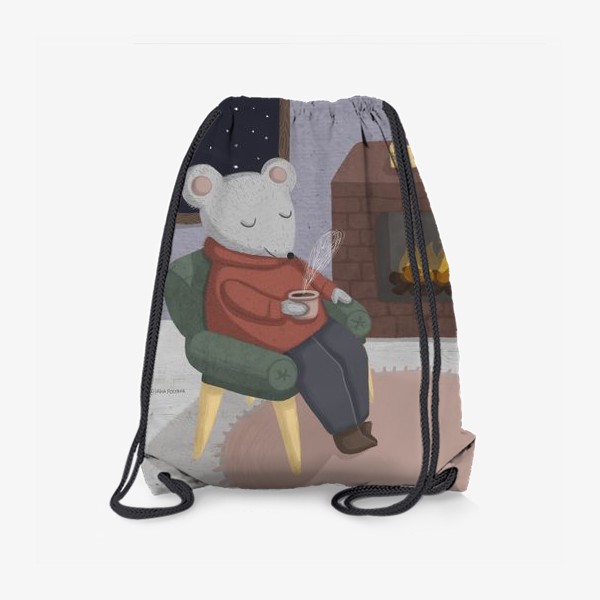 Рюкзак «Новогодняя мышка в уютной комнате»